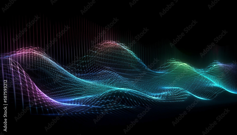 Multi colored sine waves in geometric grid pattern generated by AI Multi colored sine waves in geometric grid pattern generated by AI
