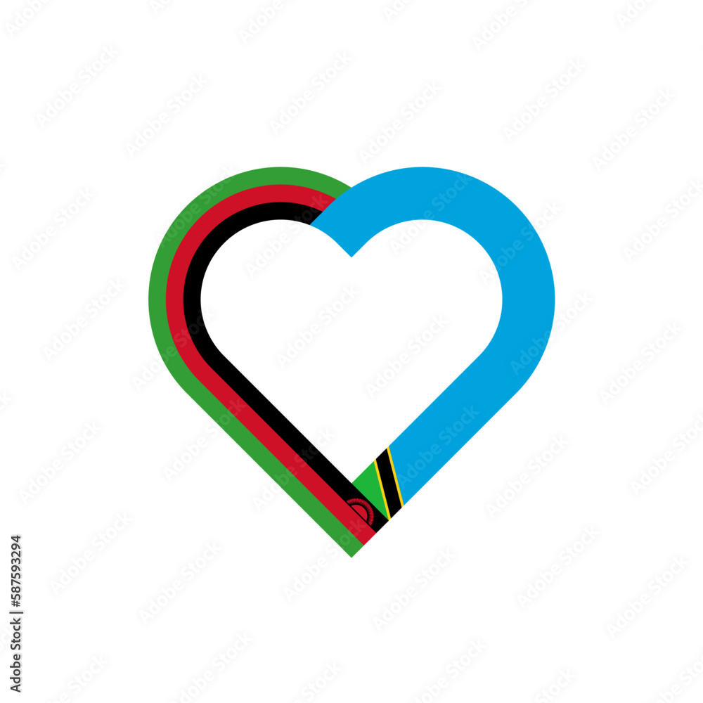 unity concept. heart ribbon icon of malawi and tanzania flags. vector illustration isolated on white background unity concept. heart ribbon icon of malawi and tanzania flags. vector illustration isolated on white background