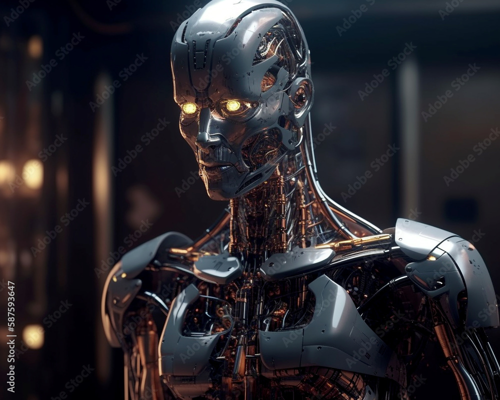Humanoid robot with glowing eyes