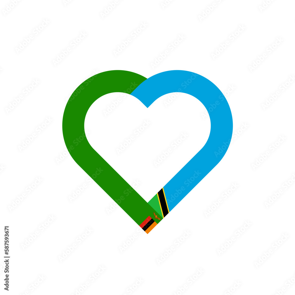 unity concept. heart ribbon icon of zambia and tanzania flags. vector illustration isolated on white background unity concept. heart ribbon icon of zambia and tanzania flags. vector illustration isolated on white background