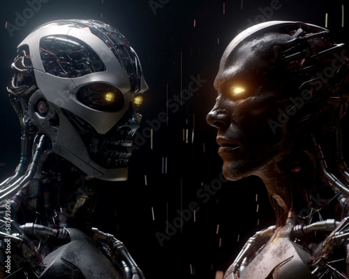 Humanoid robots with glowing eyes