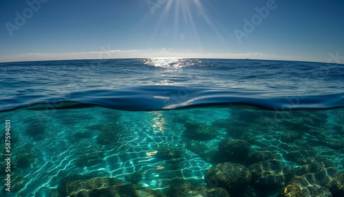 Swimming among colorful fish in tropical reef generated by AI