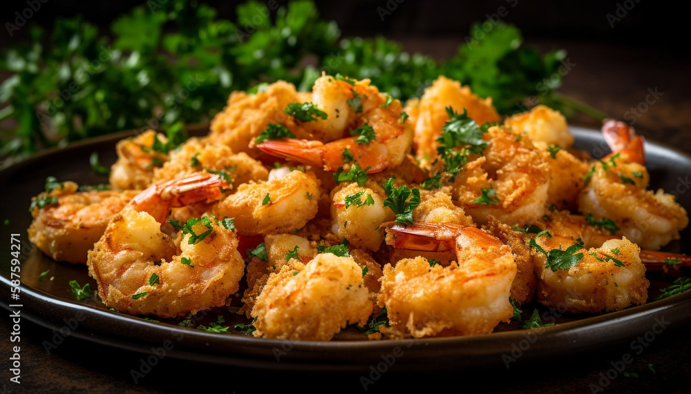 Healthy grilled seafood plated with refreshing salad generated by AI Healthy grilled seafood plated with refreshing salad generated by AI