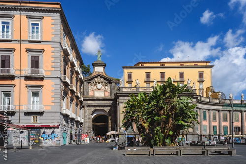 Fototapeta Naklejka Na Ścianę i Meble -  Naples, Italy. View of Piazza Dante with the ancient Port'Alba gate on the left. 2022-08-20.
