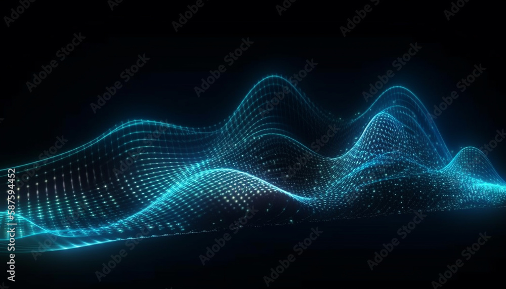 Bright neon sound waves flow in parallel rows generated by AI Bright neon sound waves flow in parallel rows generated by AI