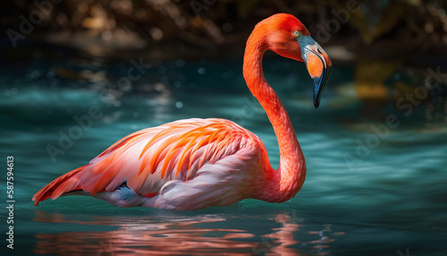 Flamingo elegance in tranquil Caribbean waters generated by AI