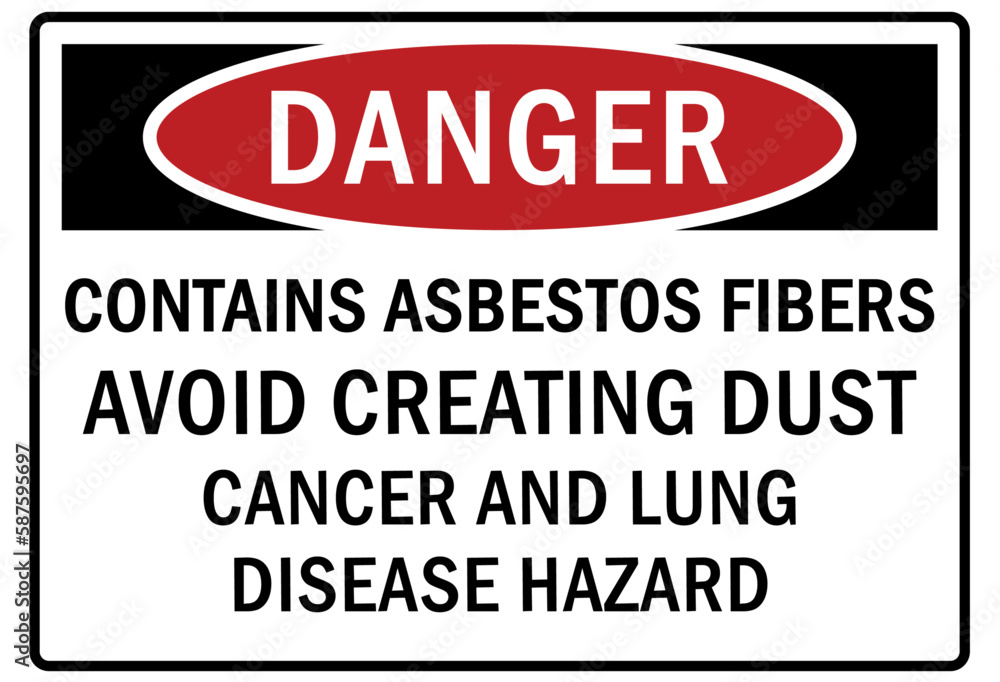 Fototapeta premium Asbestos chemical hazard sign and labels contains asbestos fibers. Avoid creating dust. Cancer and lung disease hazard