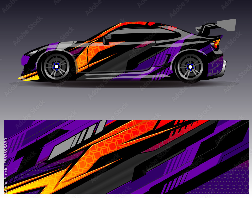 Car wrap design vector. Graphic abstract stripe racing background kit designs for wrap vehicle race car rally adventure and livery Car wrap design vector. Graphic abstract stripe racing background kit designs for wrap vehicle race car rally adventure and livery