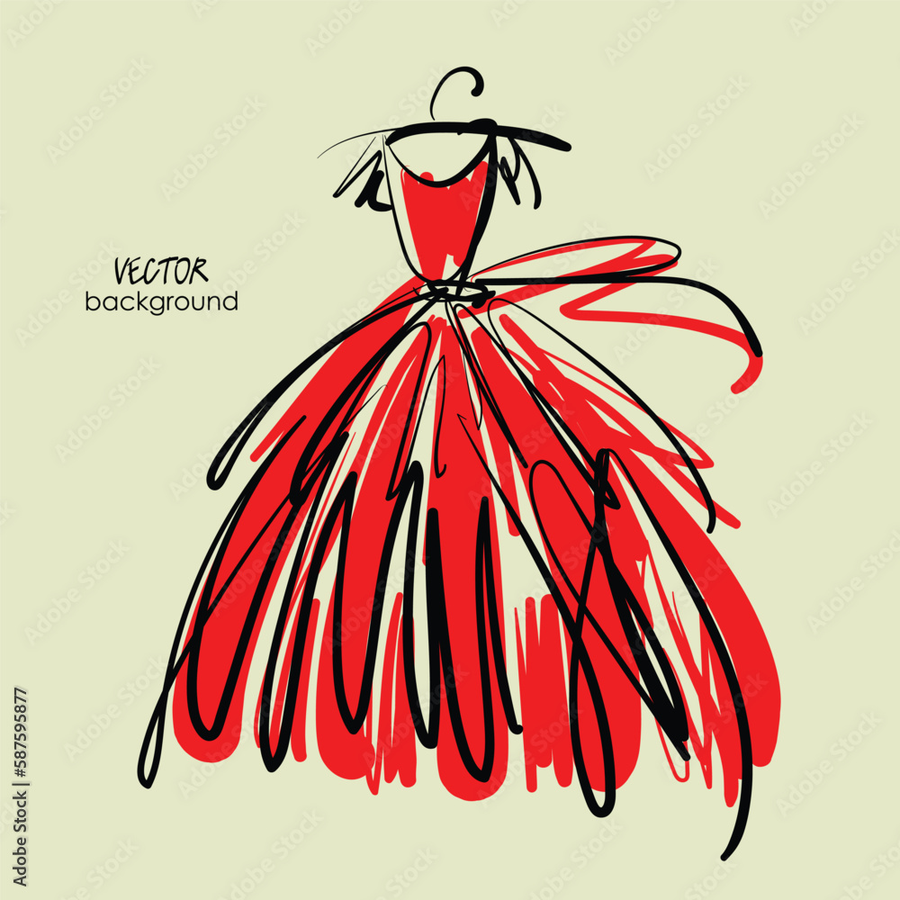 art sketching isolated vector drawing of bride dress for wedding