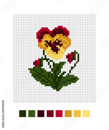 Floral embroidery. Cross stitch pansies
