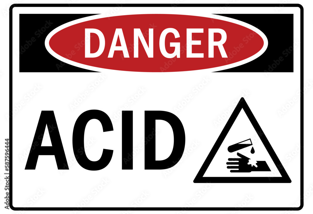 Acid chemical warning sign and labels