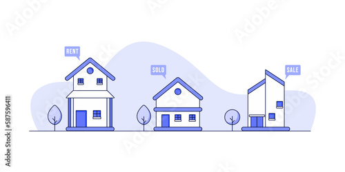 Set of Real estate business concept with houses, Set of urban and suburban houses Vector illustration © Lucky Graphic's