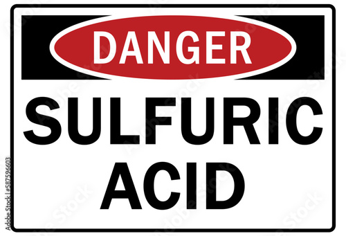 Acid chemical warning sign and labels sulfuric acid
