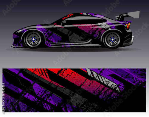 Car wrap design vector. Graphic abstract stripe racing background kit designs for wrap vehicle  race car  rally  adventure and livery