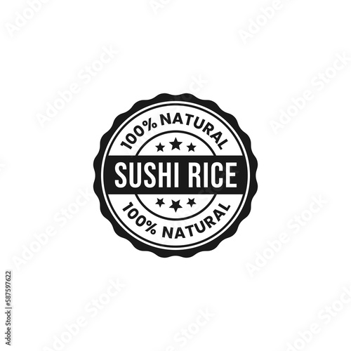 Sushi rice label or Sushi rice sign vector isolated in flat style. Best Sushi rice label vector for product packaging. Sushi rice stamp for product design element.