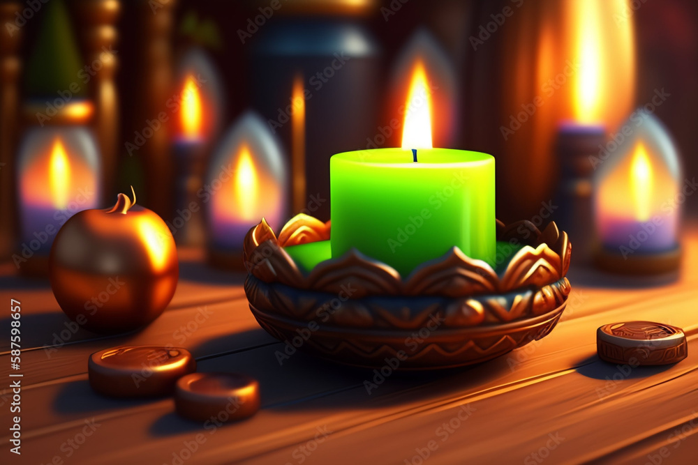 A candle in a bowl with a lit candle. Generative Ai A candle in a bowl with a lit candle. Generative Ai