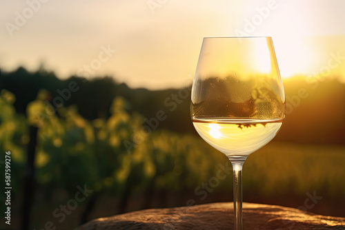 Sunrise Toast: A Celebratory Glass of White Wine. Generative AI.