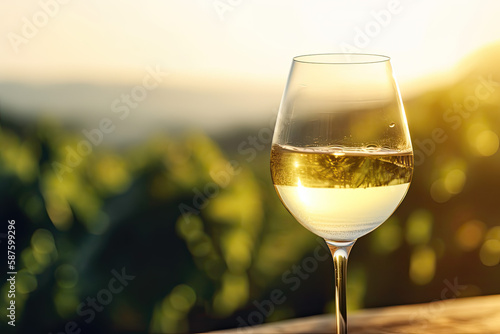 Sunrise Toast  A Celebratory Glass of White Wine. Generative AI.