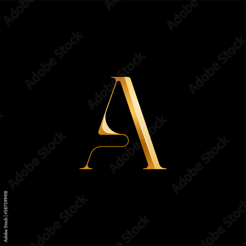 3d Latin letter A serif alphabet, beautiful elegant golden font classic perfect for logotypes, wedding invitations, or fashion or perfume design, vector illustration 10EPS