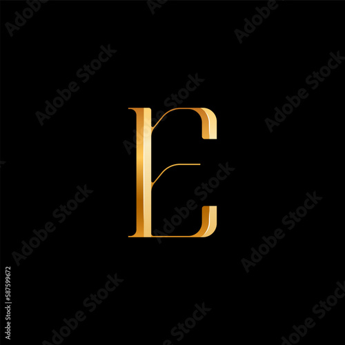 3d Latin letter E serif alphabet, beautiful elegant golden font classic perfect for logotypes, wedding invitations, or fashion or perfume design, vector illustration 10EPS