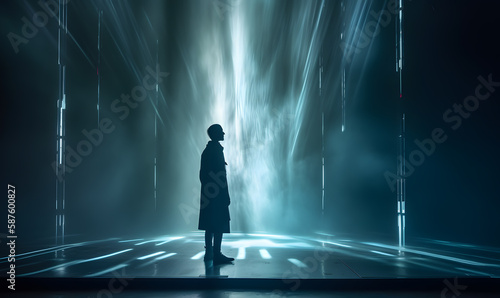 Foto Silhouette in dramatic sci-fi lighting reminiscent of Blade Runner 2049 movie still