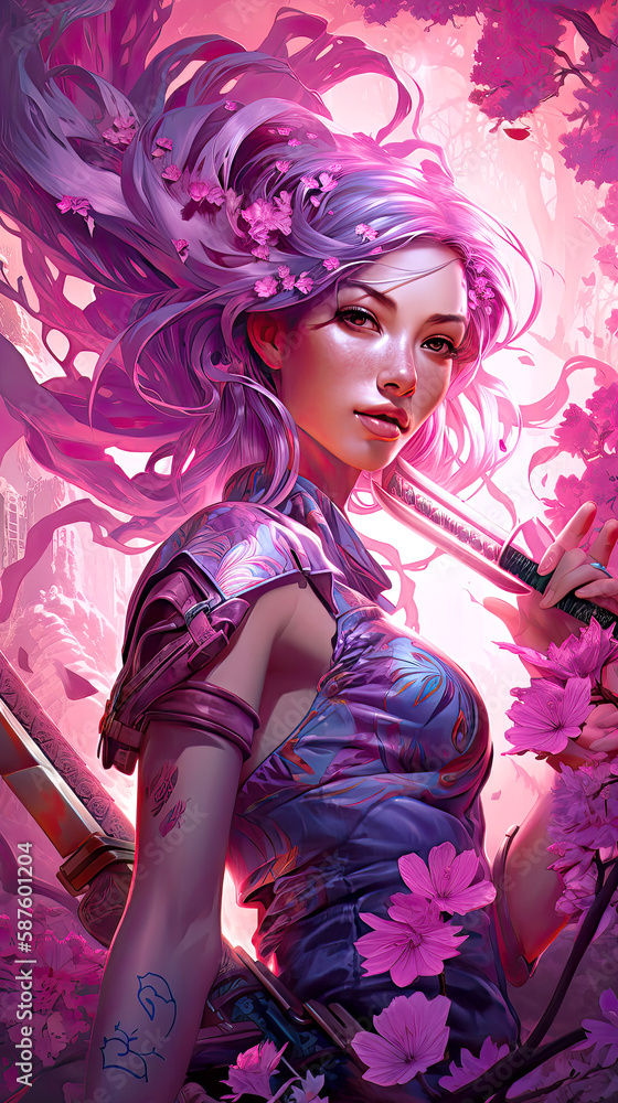 Gorgeous Pink Ninja Woman. Generative AI, non-existent person. Gorgeous Pink Ninja Woman. Generative AI, non-existent person.