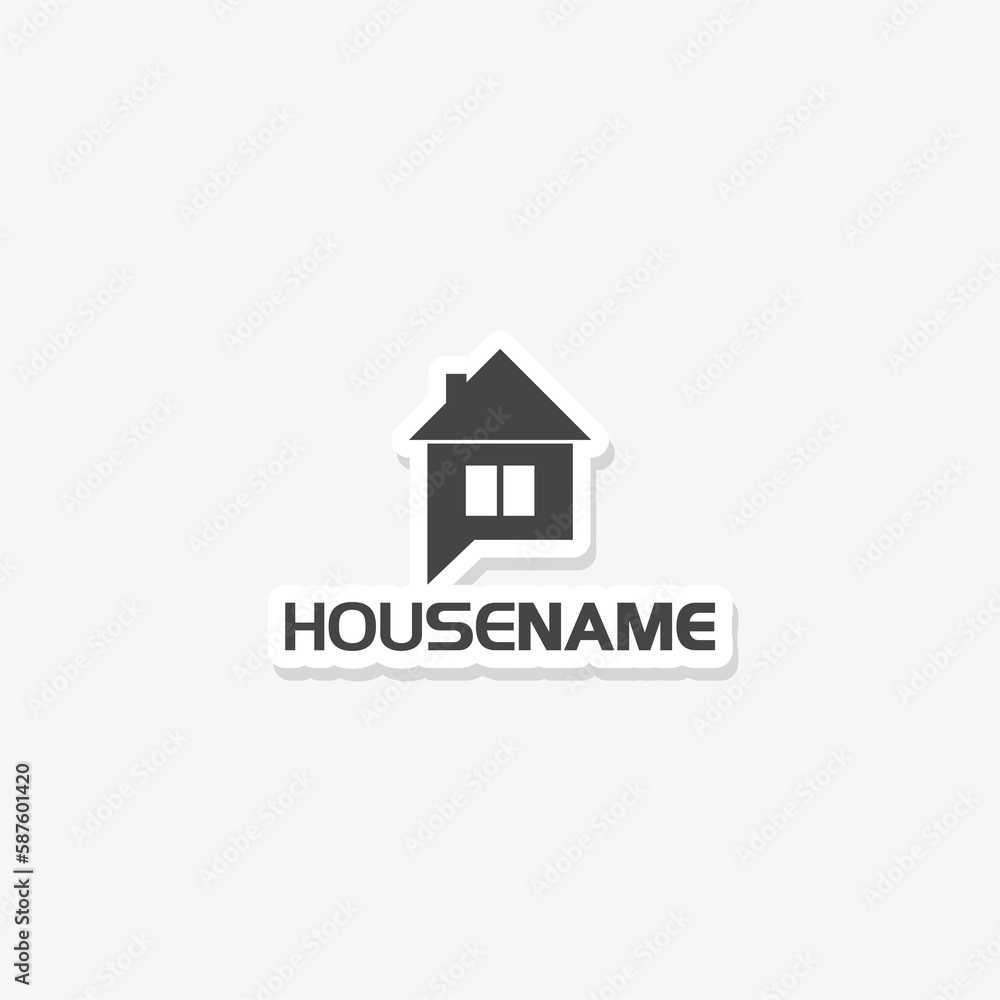 Home and talk logo. House with chat or message symbol sticker icon Home and talk logo. House with chat or message symbol sticker icon