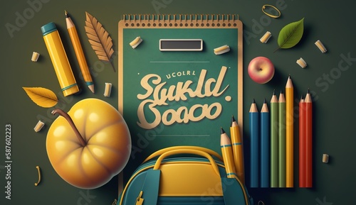 Back to school with school items and elements, Online Learning, study from home, back to school, flat design.