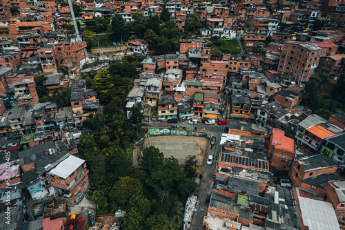 Aerial Drone photo of comuna neighbourhood in Medellin, Colombia 