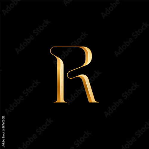 3d Latin letter R serif alphabet, beautiful elegant golden font classic perfect for logotypes, wedding invitations, or fashion or perfume design, vector illustration 10EPS
