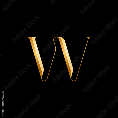3d Latin letter W serif alphabet, beautiful elegant golden font classic perfect for logotypes, wedding invitations, or fashion or perfume design, vector illustration 10EPS