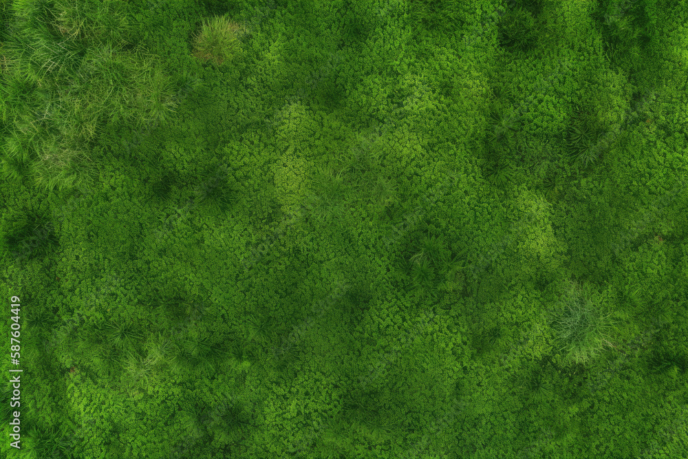 Fototapeta premium Dense green grass texture, high resolution. Perfect lawn, top view. Natural background of fresh green grass. Easter background concept. Springtime nature pattern. Copy space. Generative AI