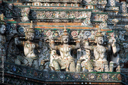 Decorative elements on facade of Wat Arun, Temple of Dawn in Bangkok © tang90246
