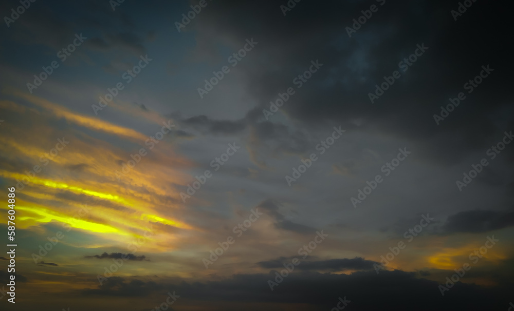 Beautiful sunset scenery view, colorful clouds in sky background, nature photography, natural scenic wallpaper 