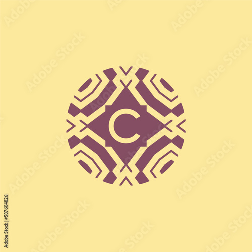 Initial letter C circle frame unique tribe pattern logo