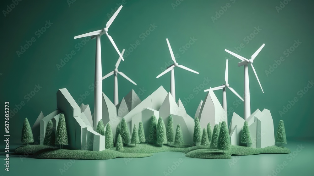 Paper art renewable energy concept. Generative AI Paper art renewable energy concept. Generative AI