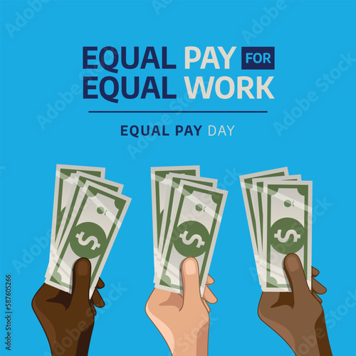 equal pay day vector illustration. equal pay day greeting template with hand and money flat illustration. money and hand vector design.