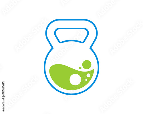 Gym kettle bell with laboratory liquid test tube logo