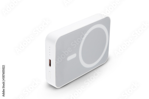 Magnetic wireless power bank isolated on white background