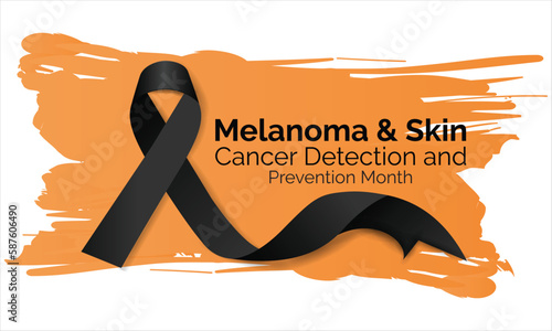  Melanoma and skin cancer detection, prevention and awareness month of May. Concept with black Ribbon. Banner template. Vector illustration.