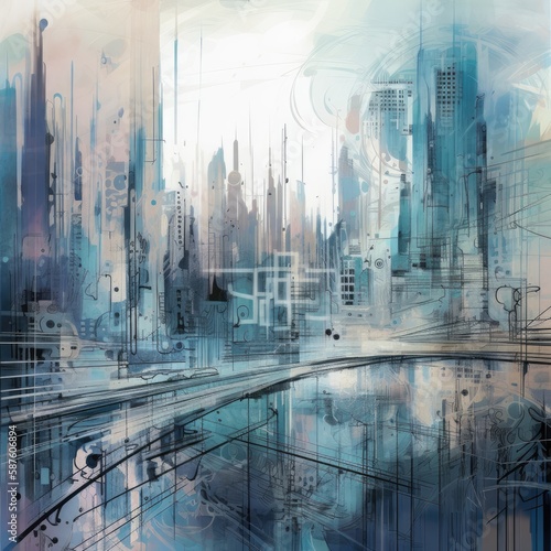 Ethereal Cityscape Of Shimmering Silver Generative Ai