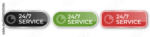 Vector Illustration 24 7 Service Icon. 24-7 open, concept with timer. Banner 24 hours a day open.	
