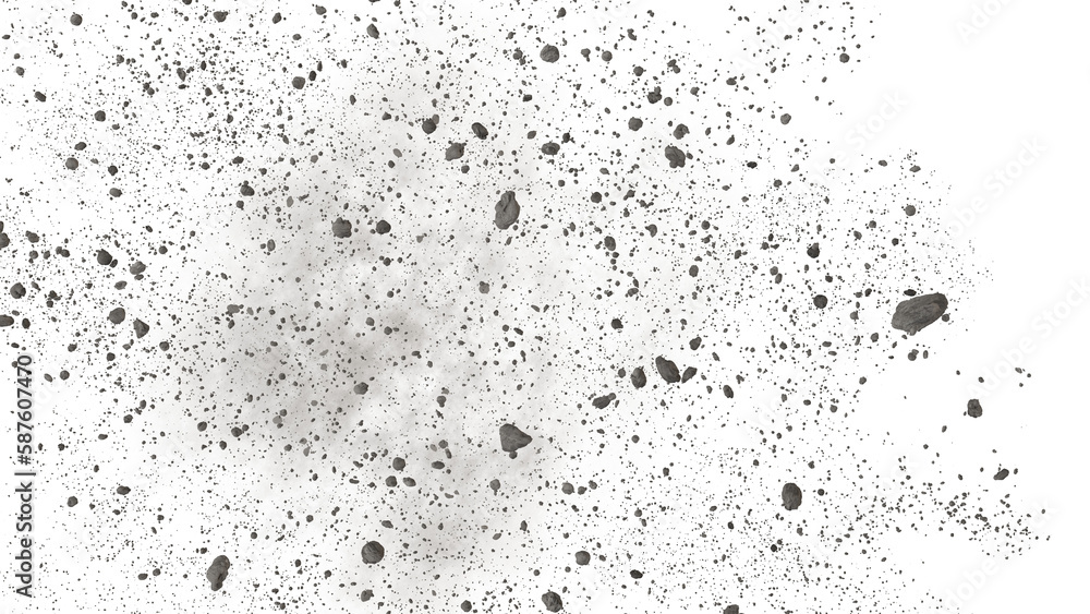 flying debris and dust, isolated on transparent background