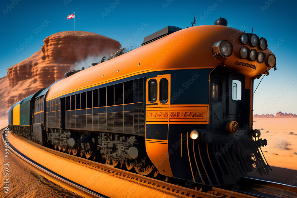 Obraz premium Train on the railway. Generative Ai