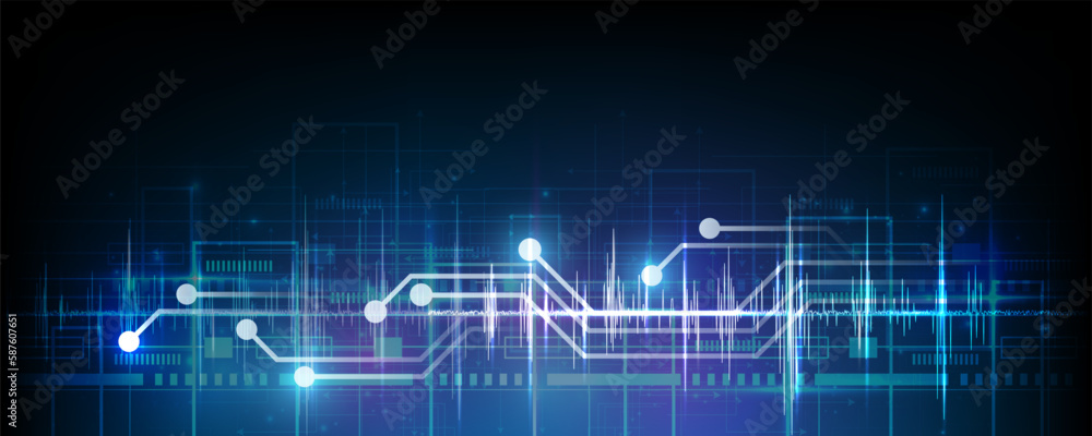 Abstract blue high-tech sound wave circuit board pattern background image Abstract blue high-tech sound wave circuit board pattern background image