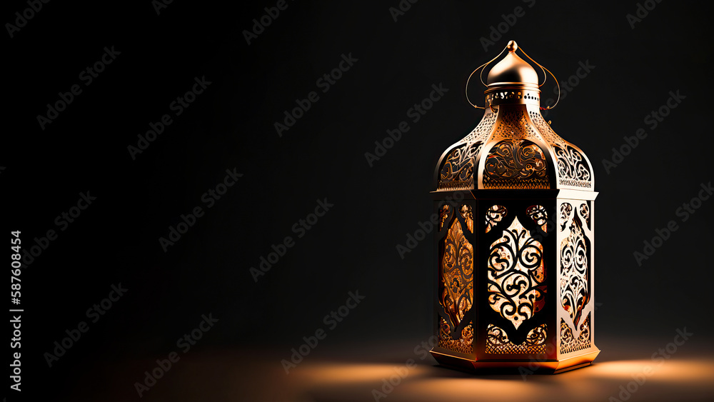 Arabic Lantern On Dark Background. Islamic Religious Concept.