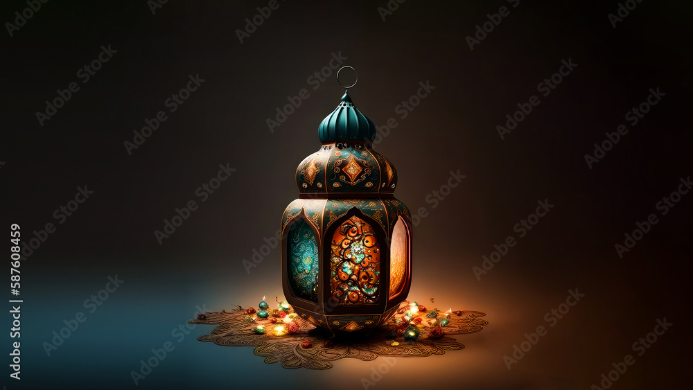 Naklejka premium Arabic Lantern On Islamic Pattern. Islamic Religious Concept.
