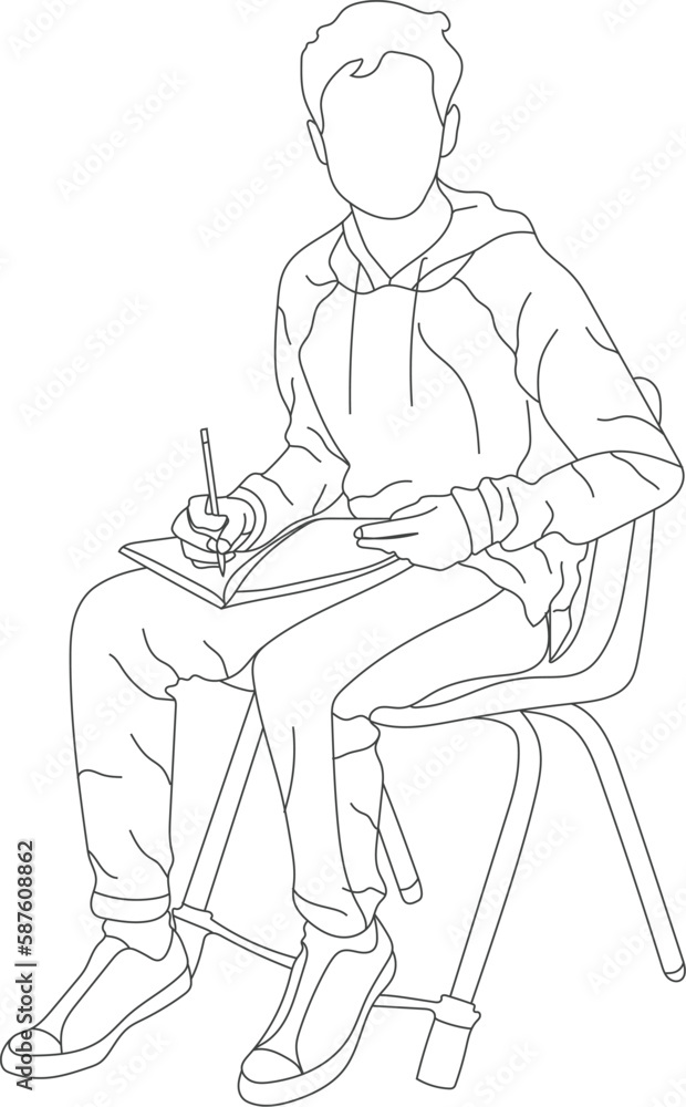 Man sitting on a chair line art with white background, illustration line drawing.
Man sitting on a chair line art with white background, illustration line drawing.