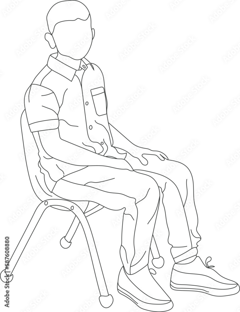 Man sitting on a chair line art with white background, illustration line drawing.
