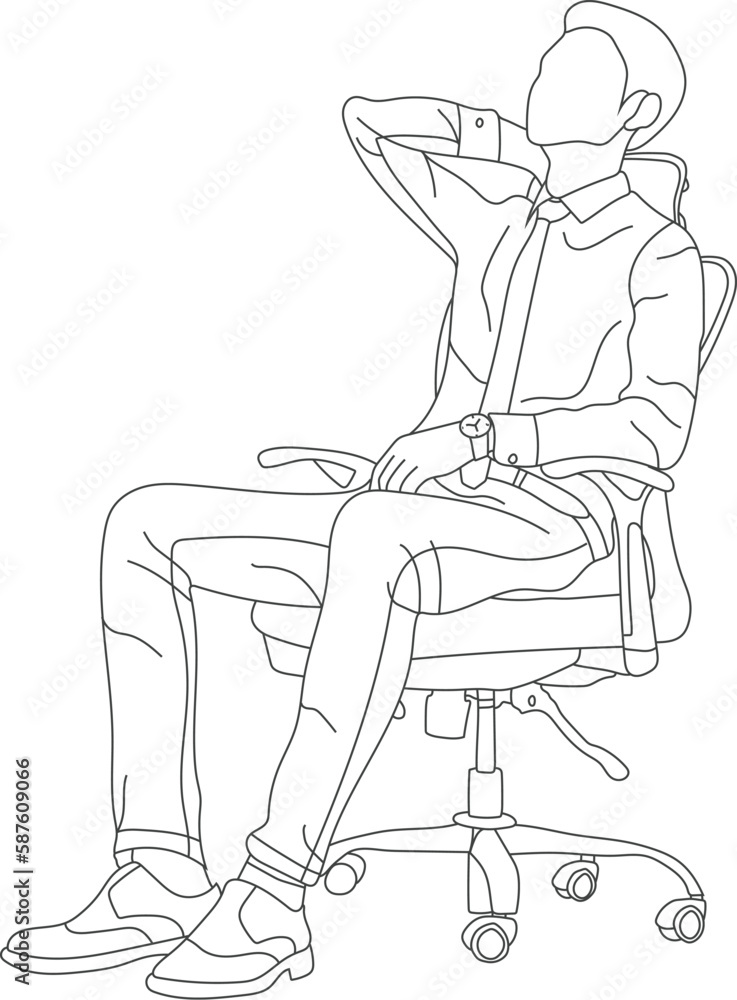 Man sitting on a chair line art with white background, illustration line drawing.
Man sitting on a chair line art with white background, illustration line drawing.